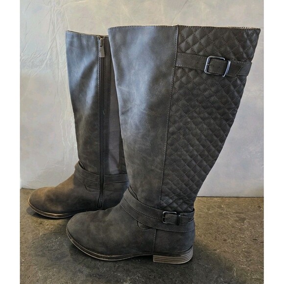 Torrid Wide Calf Stretch & Quilted Over Knee Boots Brown Taupe Womans Size 8.5 W - Picture 2 of 13